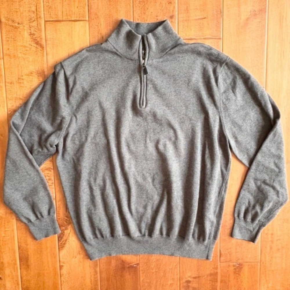 Jos. A. Bank Tailored Fit 100% Pima cotton 1/4 Zip Sweater Mens L Grey